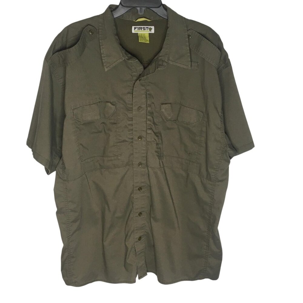 First Tactical Shirt Mens 2XL Green Short Sleeve Button Front Vented Pockets